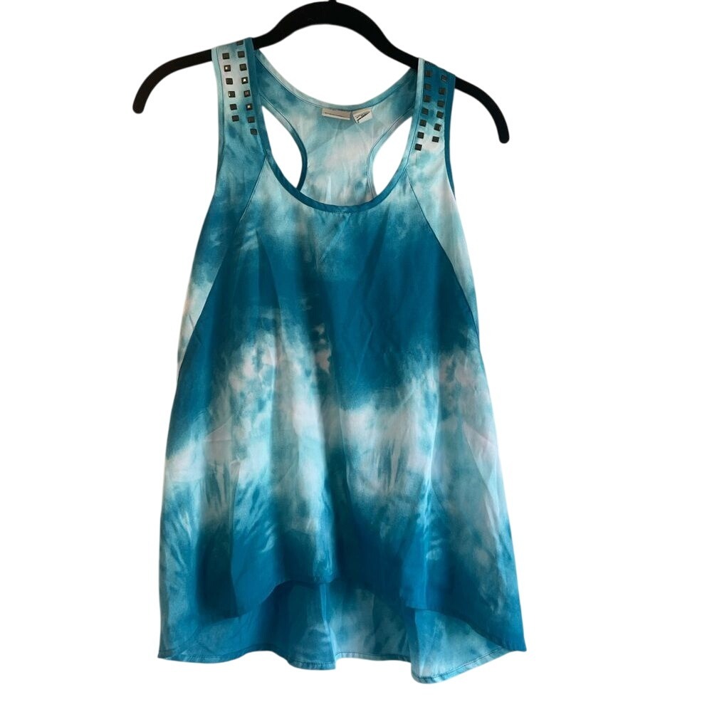 Mudd Tie Dye‎ Tank Top Studded Racerback Casual Turquoise Blue White B16